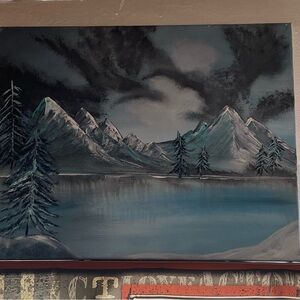 Winter Landscape Painting in Blue and Gray